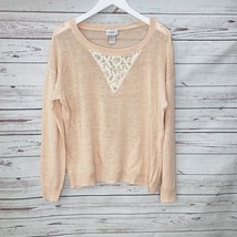 Soft Surroundings Womens Linen Blend Sweater Peach Size L Lace Detail - £19.74 GBP