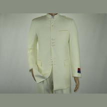 Mens Apollo  King  Banded Collarless suit Chinese Mandarin Wide leg AG97 Ivory image 2
