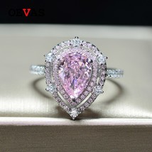 Luxury 100% 925 Sterling Silver Pear Pink Gemstone Wedding Engagement Diamond Ri - £42.36 GBP