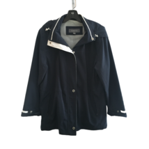 Liz Claiborne Lightweight Jacket Coat Navy Blue &amp; White Hooded Zip Large Fall - £23.91 GBP
