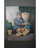 Original Oil on Canvas Folkloric Iraqi Pottery Man Orientalist Painting ... - $279.27 CAD