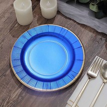 25 Royal Blue 8"" Metallic Round Paper Salad Dinner Plates Textured Rim Party - $13.78