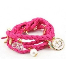 Ladies DIY Braided Faux Leather Bangle Heart Charm Bracelet 4 Colors - $4.41