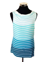 Croft and Barrow Blouse Juniors Large Pullover Tee Multicolor Teal White Stripes - £9.34 GBP