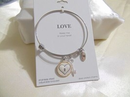 Unwritten &quot;Keep Me in Your Heart&quot; Charm Adjustable Bangle Bracelet R535 $55 - £16.87 GBP