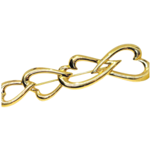 Signed Four Interlocked Hearts Monet Brooch 3&quot; Long Gold Tone Vintage Fa... - $9.89