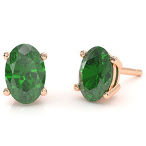Lab-Created Emerald 8x6mm Oval Stud Earrings in 10k Rose Gold - £282.30 GBP
