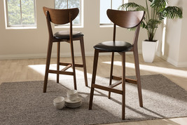 Paricia Black Faux Leather Upholstered Walnut Finished Bar Stool (Set of 2) - $244.00