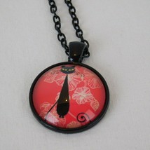 Skinny Black Cat Pink Background MCM Black Cabochon Pendant Chain Necklace Round - £2.39 GBP