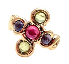 Authentic! Chanel 18k Yellow Gold Pink Green Tourmaline Ring sz 4.5 - £3,038.05 GBP