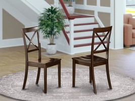 Two East West Furniture Boston Wooden Dining Chairs With Cappuccino Finish Solid - £125.47 GBP