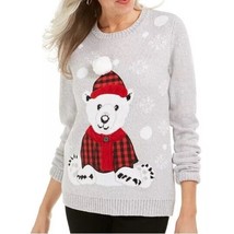 Karen Scott Womens M Grey Combo Polar Bear Long Sleeve Sweater NWT CH29 - $24.49