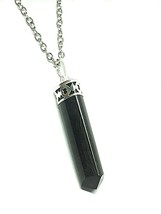 Black Tourmaline Pendant Protection Reiki Crystal Healing Schorl Chain Necklace - £7.31 GBP
