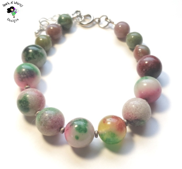 Jade Mixed Color and Agate Beaded Adjustable Bracelet, Women, Girls, 7 to 8 inch - $17.50