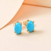 Gift 925 Silver, 2Ct Lab- Created Oval Cut Turquoise Solitaire Stud Earrings - £11.55 GBP