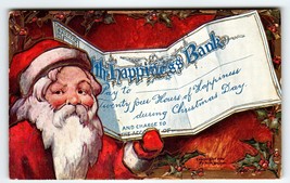 Santa Claus Christmas Postcard Saint Nick With Check from Bank of Happiness 1909 - $19.00