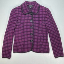 St John Blazer Womens 6 Santana Knit Fuchsia Button Pink Purple Black Jacket USA - £188.36 GBP