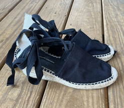 Valerie Stevens Womens 6.5 Espadrille Wedges Sandals Shoes Black Ankle Tie - £17.88 GBP
