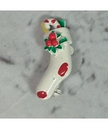 Christmas Stocking Pin White With Holly Vintage  - £15.48 GBP