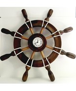 Ship Wheel Clock Wall Decor Vintage Wood Nautical Decoration Handmade Auc - $47.52 CAD