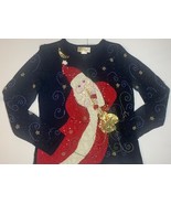 Ugly Christmas Sweater Jazz Santa Sequins Festive Size M Susan Bristol - $637.10 MXN