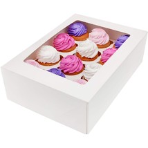 White Cupcake Boxes With Window | 13X9.5X4 | 12 Pack Carrier Containers + 12 Cup - £29.54 GBP