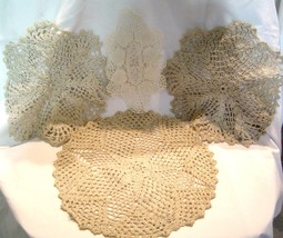 Vintage Hand Made Crocheted Doily Set of  4 Gold and White - £11.70 GBP