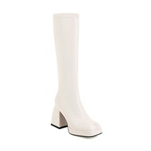 Super High Profiled Chunky Heels Simple Style Women&#39;s Knee Boots Square Toe Plat - £64.98 GBP