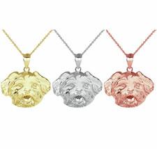 Solid Gold Dog Maltese Head Detailed Dog Sports Pendant Necklace - £124.58 GBP+