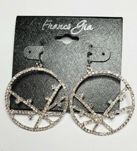 Franco Gia Silver Plated Earrings Dangle Circle W Lines &amp; Dots French Wi... - £17.49 GBP