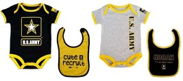 4-Piece Army Baby Set: Stylish Mix-and-Match Bodysuits and Bibs - £23.11 GBP