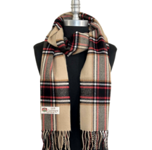 Winter Warm 100% Cashmere Scarf Wrap Made in England Plaid Camel black red #B - £7.46 GBP