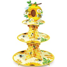 3 Tier Bee Paper Cupcake Stand Holder Bee Sunflower Party Dessert Round Tower Ye - £15.14 GBP