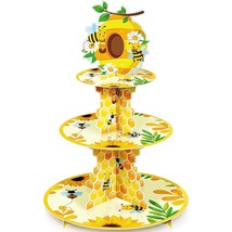 3 Tier Bee Paper Cupcake Stand Holder Bee Sunflower Party Dessert Round ... - $18.99