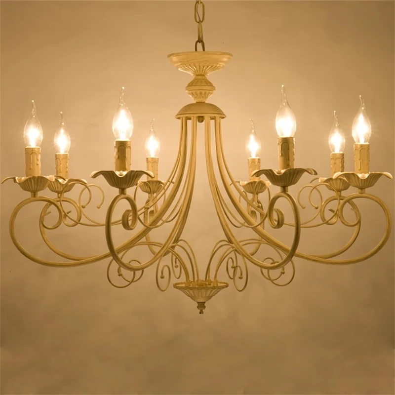 Ght iron chandeliers e14 candle light vintage black beige metal hanging lamp for living thumb200