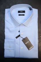 HUGO BOSS Hombre Jenno Ajustado Fácil Hierro Azul Pastel Algodón Camisa 41 16 - £51.15 GBP