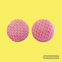 Midcentury Modern Abstract Pierced Earrings Textured Pink Button Diamond... - $205.50 MXN