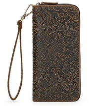 Men&#39;s crazy horse Leather long wallet Zip around genuine leather wallet Phone ca - £68.24 GBP