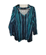 Roamans Womens Large 18/20 Shirt Turquoise Pullover Tunic Top Rhinestone... - $35.33 CAD