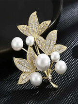 Elegant Pearl  Rhinestone Maple Leaf Brooch for Women - $29.66