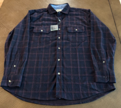 Tailorbyrd Shirt Men&#39;s XL Navy Red Plaid Flannel Button Down Sweatershir... - $29.19