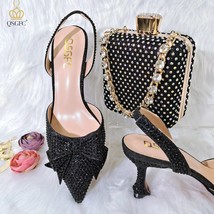 C 2022 new arrival italian design elegant black color women shoes and bag set for party thumb200
