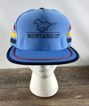 Mustang GT 3 Stripe Snapback Baseball Hat Trucker Vintage Light Blue - £157.77 GBP
