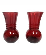 Anchor Hocking Royal Ruby Red Bud Vase Set 6 3/4&quot; Ribbed Neck Romantic 3... - $33.01 CAD