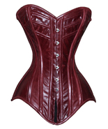 Overbust Bustier Steel Boned Heavy Back Lacing Leather Hot Maroon Corset... - £44.70 GBP