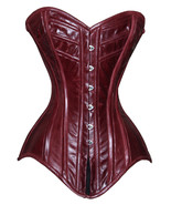 Overbust Bustier Steel Boned Heavy Back Lacing Leather Hot Maroon Corset... - $56.85