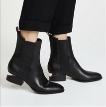 Alexander Wang Women&#39;s Anouck Boots Black Leather Rose Gold Ankle Metal ... - £91.71 GBP