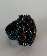 Beaded Ring Black Flower Vintage Oversize Boho Statement Retro Hippie Co... - £8.11 GBP