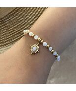 Ellipse Geometric Natural Stone Handmade Bracelets White Shell with Gold... - $181.86 MXN