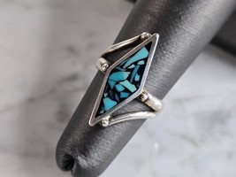 Womens Vintage Estate Sterling Silver Modernist Turquoise Ring 3.4g E7492 - £23.68 GBP